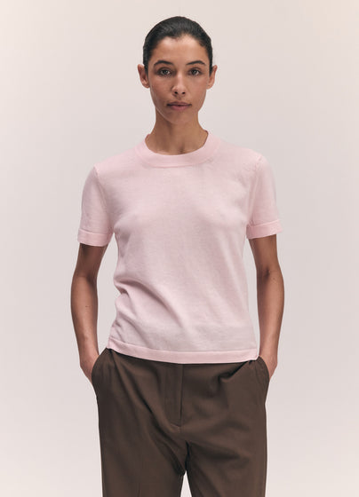 Shrunken Short Sleeve Cotton T-Shirt in Pale Pink