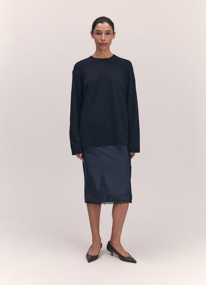 Long Sleeve Slouchy Cotton T-Shirt in Dark Navy