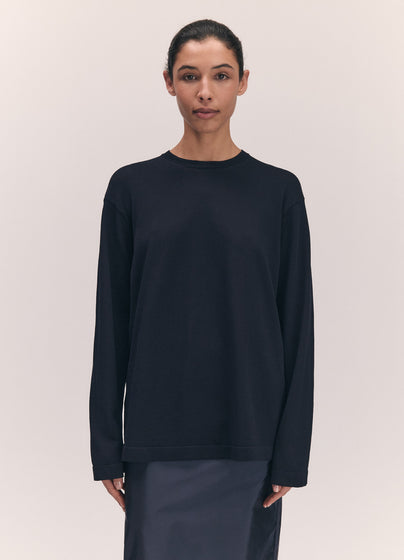 Long Sleeve Slouchy Cotton T-Shirt in Dark Navy