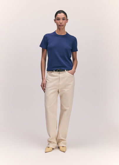 Shrunken Short Sleeve Cotton T-Shirt in Navy