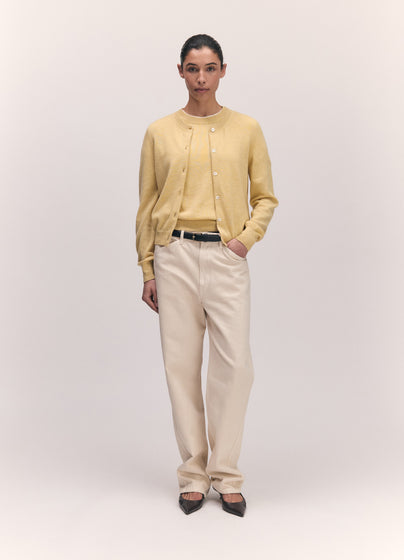 Enya Cashmere Cardigan in Pale Yellow