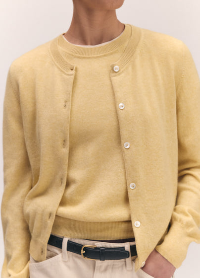 Enya Cashmere Cardigan in Pale Yellow