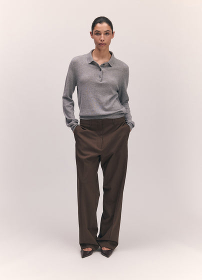 Aoife Cashmere Polo Shirt in Soft Grey