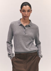 Aoife Cashmere Polo Shirt in Soft Grey