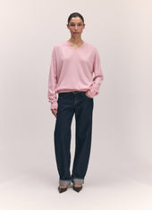 Tahra Cashmere V-Neck in Pale Pink
