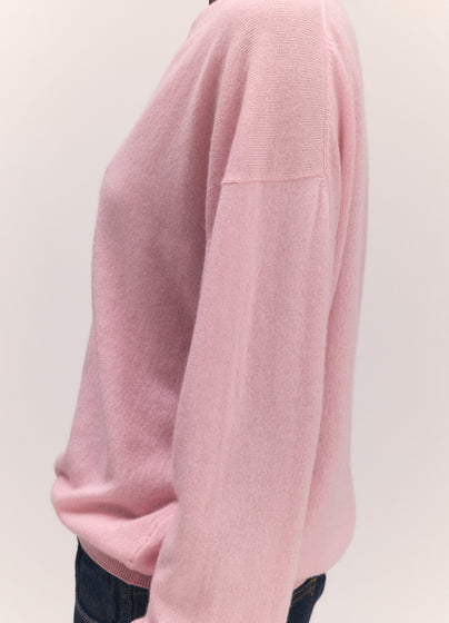 Tahra Cashmere V-Neck in Pale Pink