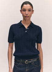 Mhairi Pointelle Polo Shirt in Navy