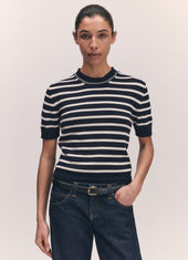 Shona Stripe T-Shirt in Navy with Ecru