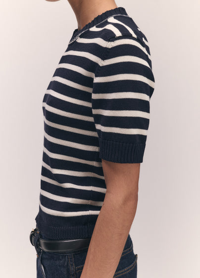 Shona Stripe T-Shirt in Navy with Ecru