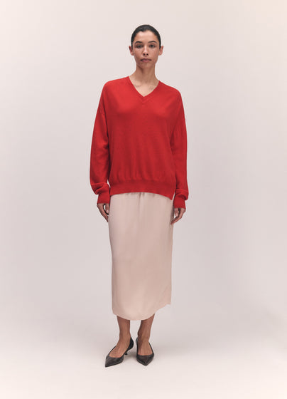 Tahra Cashmere V-Neck in Poppy Red