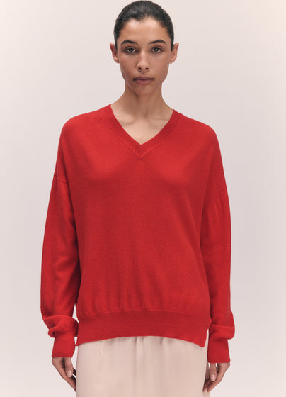 Tahra Cashmere V-Neck in Poppy Red