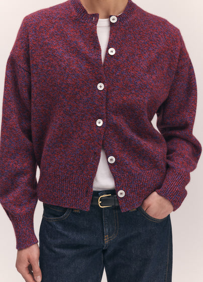 Ada Mouline Crewneck Cardigan in Poppy and Port