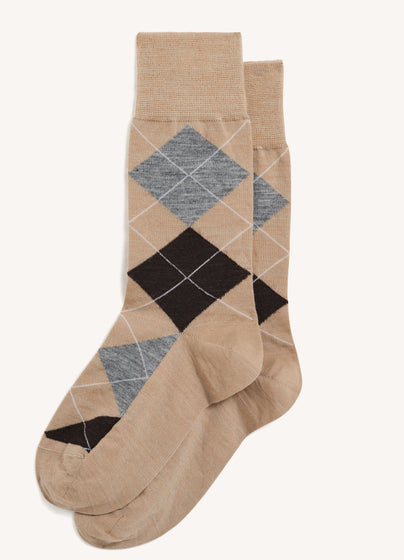Argyle Socks in Light Beige