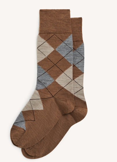 Argyle Socks in Dark Beige