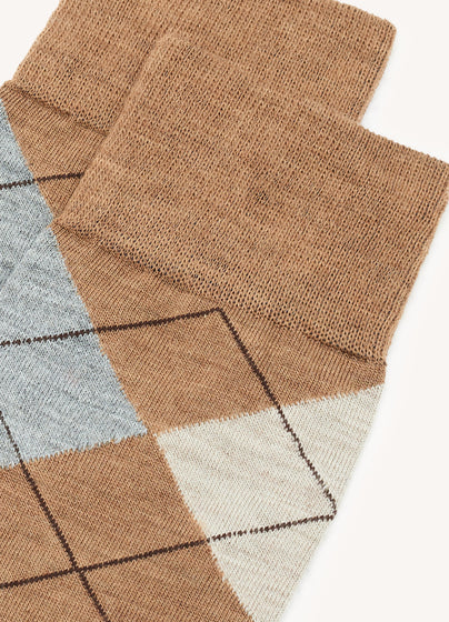 Argyle Socks in Dark Beige
