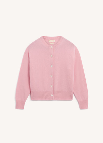 Ada Crewneck Cardigan in Pale Pink