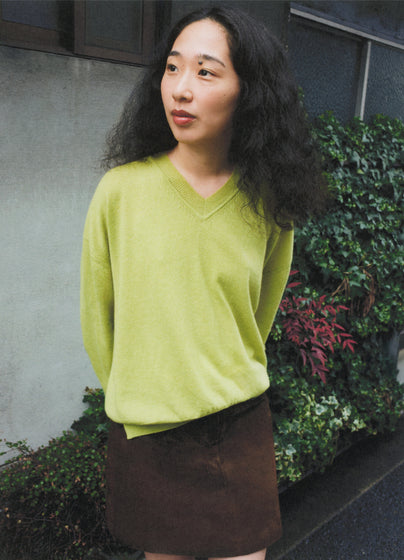 Tahra Cashmere V-Neck in Lime