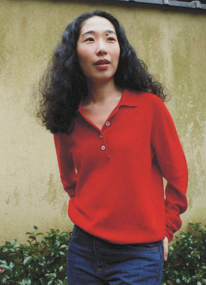Aoife Cashmere Polo Shirt in Poppy Red