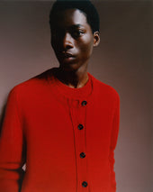 Mens Carrick Crewneck Cardigan in Poppy Red
