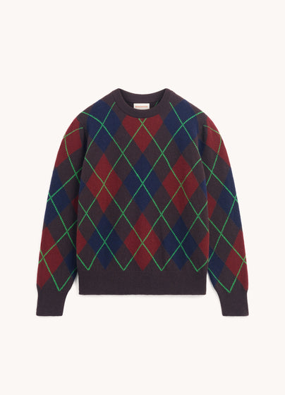 Mens Ava Argyle Crewneck in Dark Brown Multi