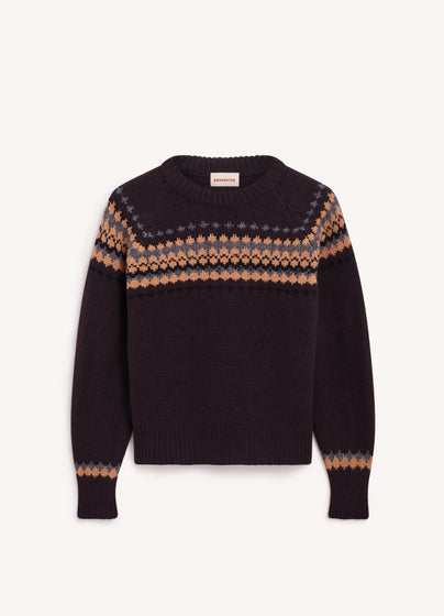 Flora Fairisle Crewneck in Dark Brown Multi