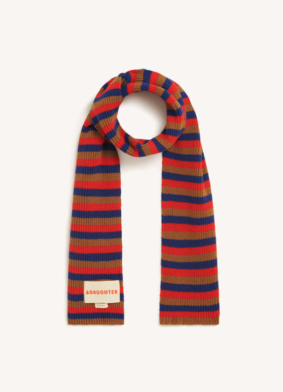 Clover Striped Scarf in Hazelnut with Poppy & Smalt