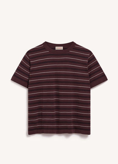 Short Sleeve Slouchy T-Knit in Dark Brown Stripe