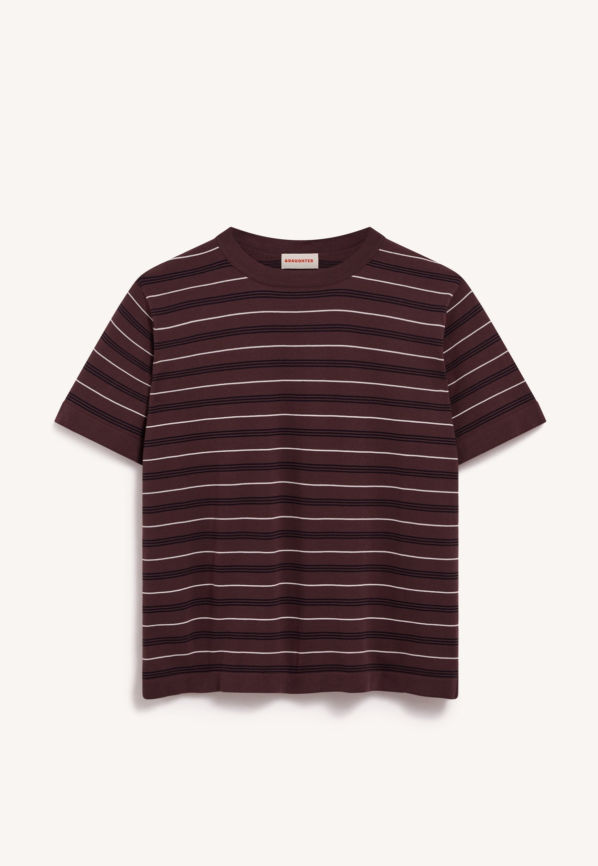 Short Sleeve Slouchy T-Knit in Dark Brown Stripe