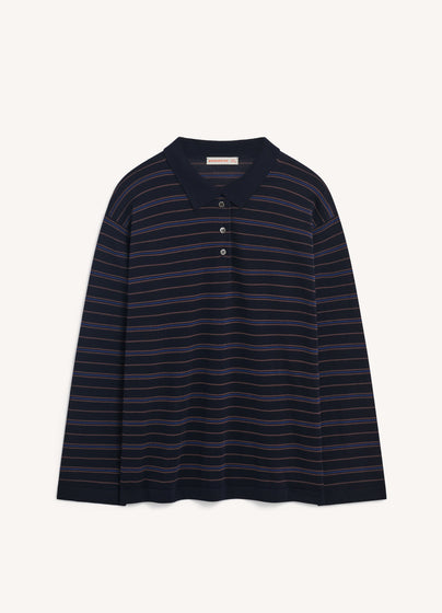 Long Sleeve Polo T-Knit in Midnight Stripe