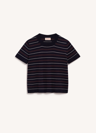 Short Sleeve Shrunken T-Knit in Midnight Stripe