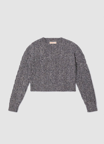 Mairie Donegal Cable V-neck in Ramor