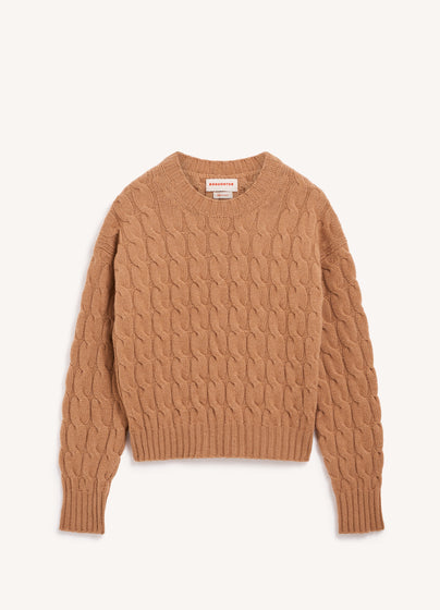 Mara Cable Crewneck in Brown Sugar