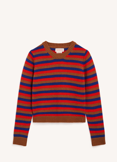 Rosha Shrunken Crewneck in Hazelnut with Poppy & Smalt