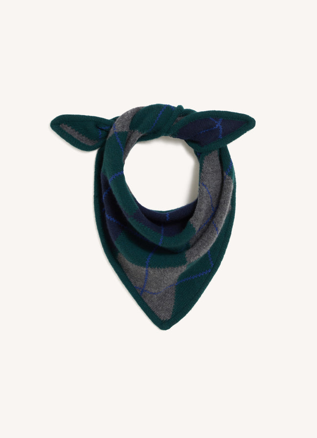 Cashmere Argyle Foulard in Holly Green with Smalt