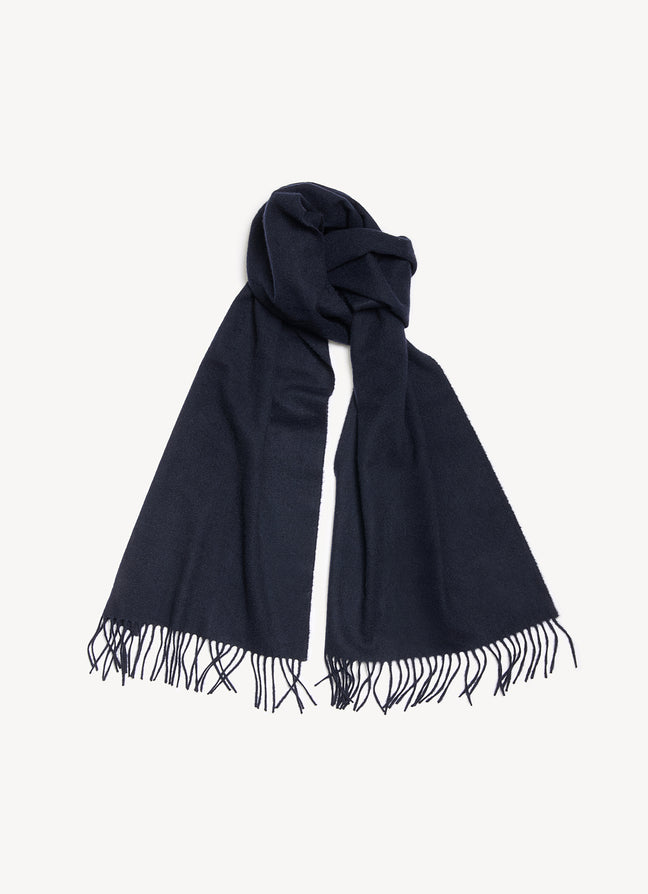 Mens Fringed Cashmere Scarf in Navy