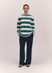 Long Sleeve Slouchy T-Knit in Green Stripe