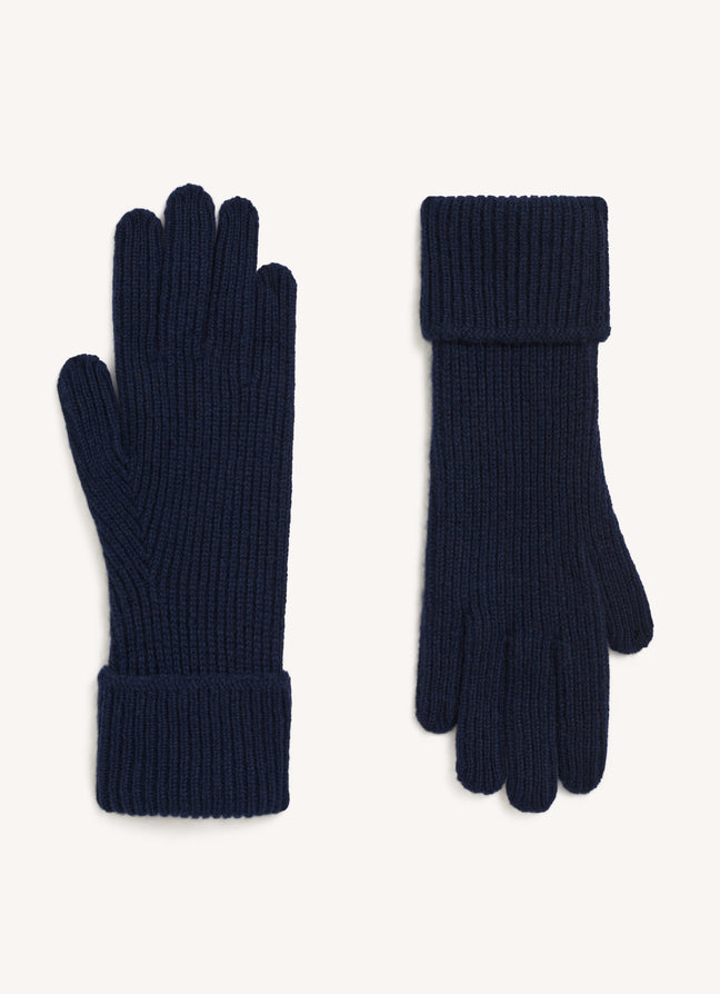 Rib Cashmere Gloves in Navy