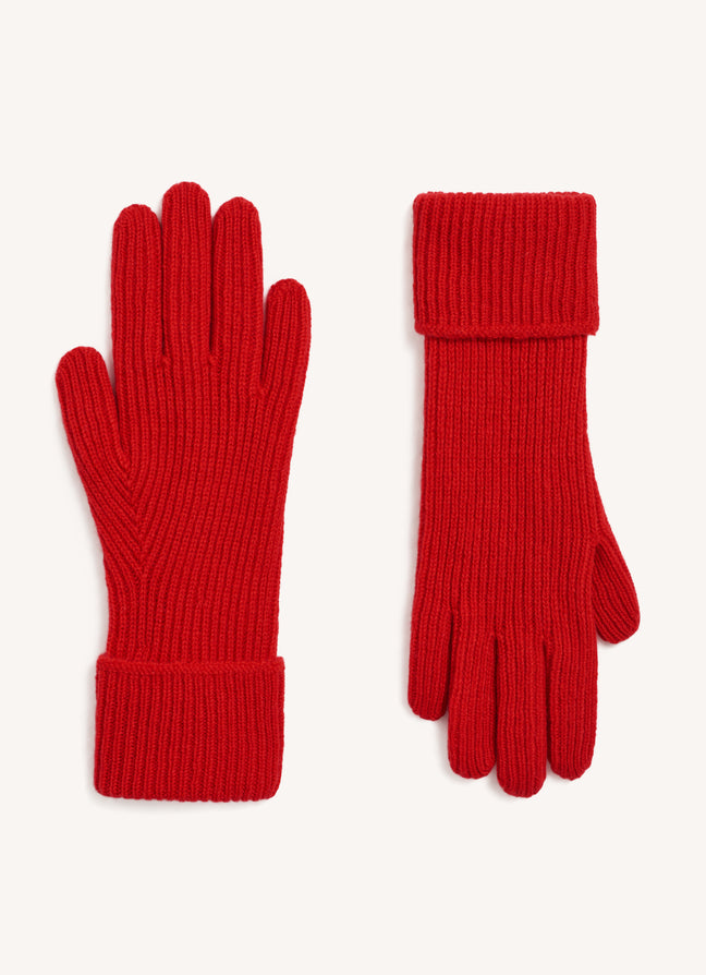 Rib Cashmere Gloves in Poppy Red