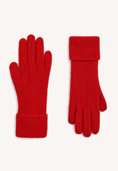 Rib Cashmere Gloves in Poppy Red