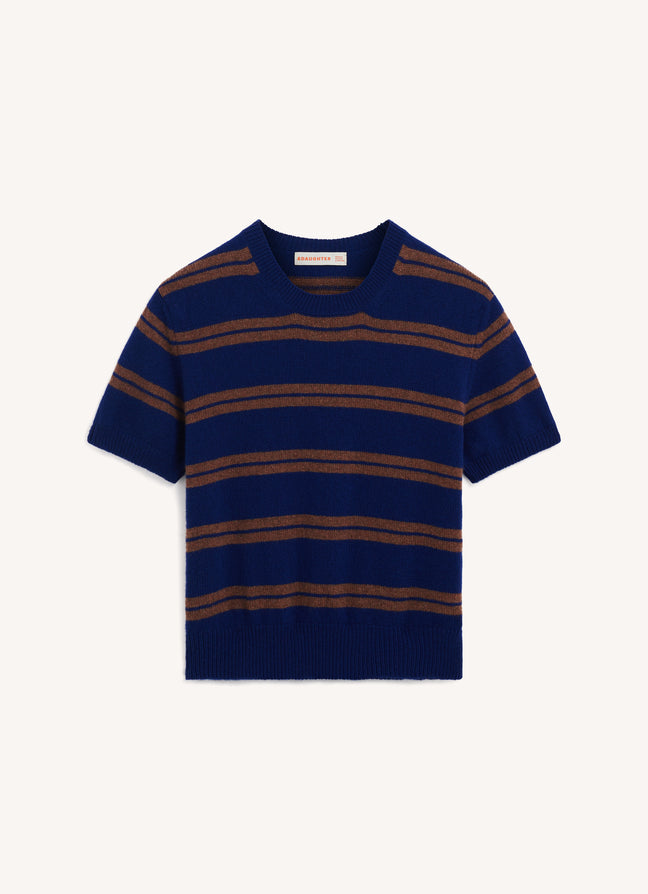 Wicklow T-Shirt in Smalt/Hazelnut Stripe
