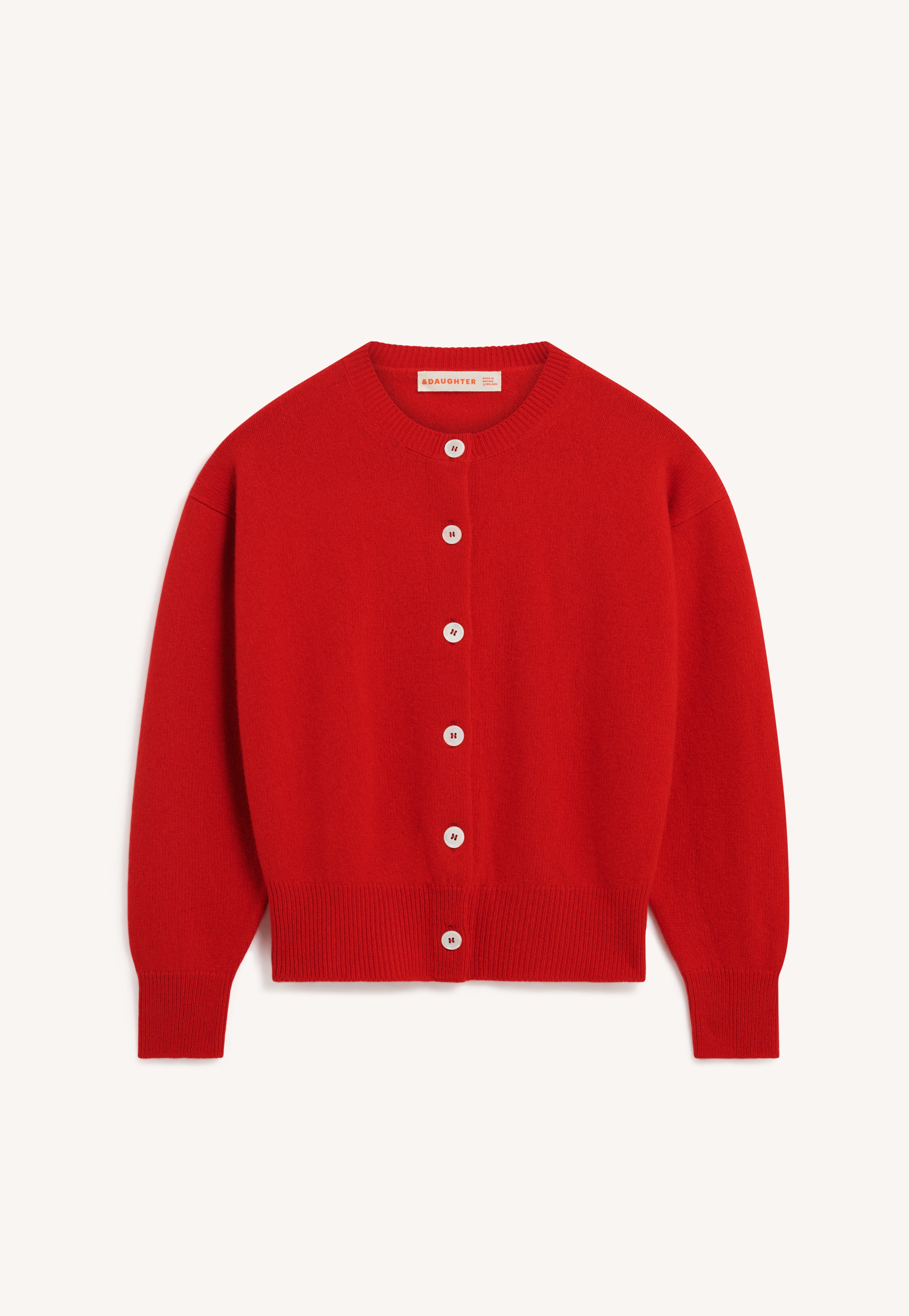 Ada Crewneck Cardigan in Poppy Red – &Daughter