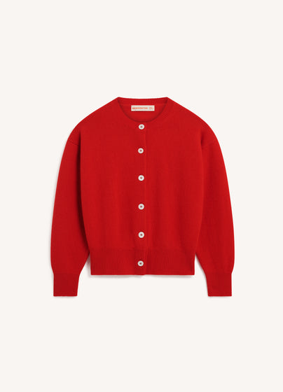 Ada Crewneck Cardigan in Poppy Red