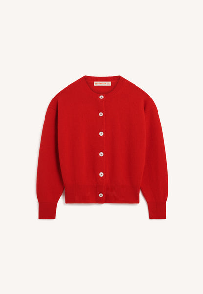 Ada Crewneck Cardigan in Poppy Red – &Daughter