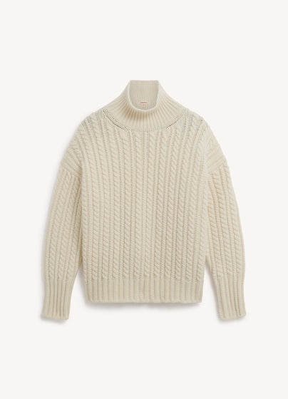 Caragh Cable High Neck in Undyed White