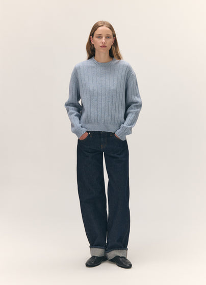 Rooney Rib Crewneck in Vintage Blue