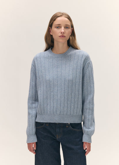 Rooney Rib Crewneck in Vintage Blue
