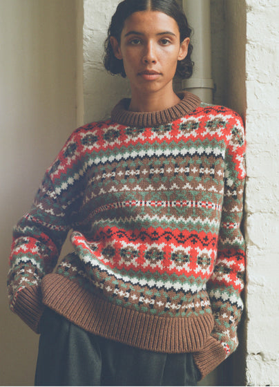 Chunky Fairisle in Hazelnut and Red Multi