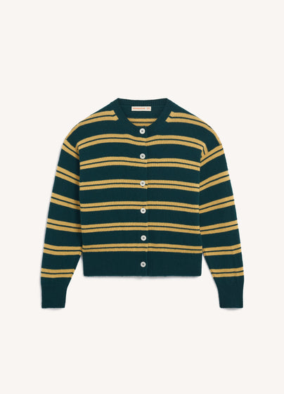 Ada Crewneck Cardigan in Holly/Yellow Stripe