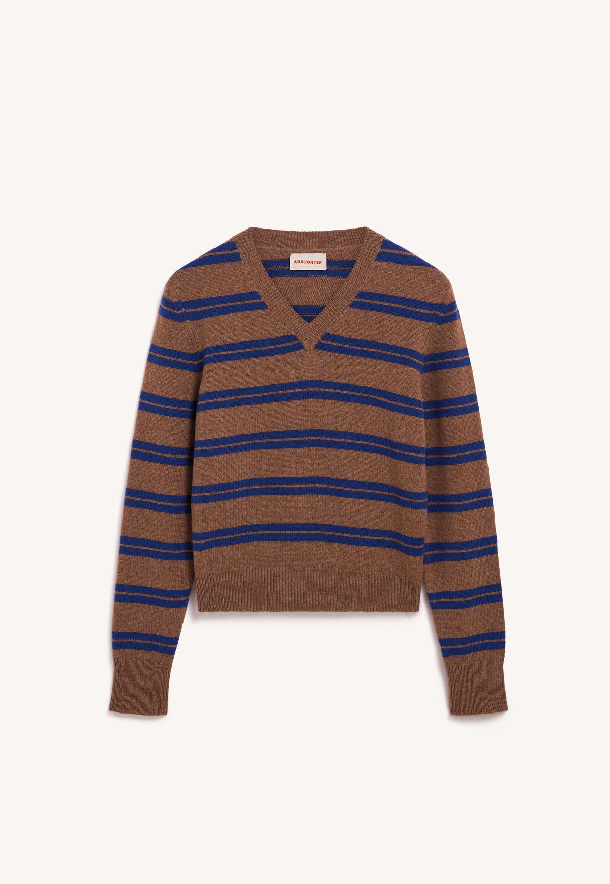 Sligo V Neck Hazelnut Smalt Stripe