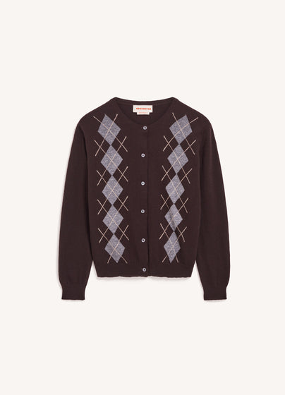 Una Argyle Cardigan in Dark Brown